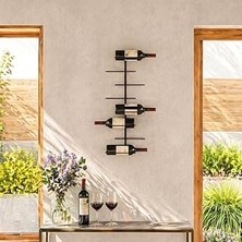 Nacario Rack And Cork - Modern Metal Şarap Rafı – Duvara Monte Edilebilir 8 Şişelik Şarap Tutucu – Minimalist Ev Bar Dekorasyonu