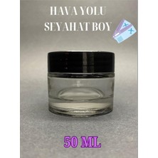 Nacario 50 ml Boş Şeffaf Cam Kavanoz Siyah Plastik Kapaklı Merhem Krem Kutu Seyahat Boy