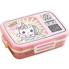 Nacario Vagonlife Bento 820ML Lunchbox Sevimli Dostlar Tek Katlı 3 Bölmeli Paslanmaz Çelik Sefer Tası Yemek Kutusu (Pembe Unicorn)