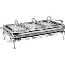 Nacario Queen Anne Ingiliz Gümüşü Üç Bölmeli Isıtıcılı Yemek Servis 51 x 26 x 18 cm