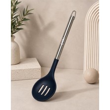 Nacario Delikli Servis Kaşığı Silikon ve Paslanmaz Çelik 34 cm Lacivert