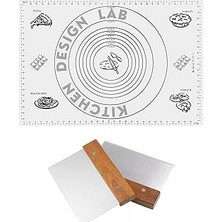 Nacario Beyaz 45X65 cm Silikon Hamur Açma Matı ve Paslanmaz Çelik Ahşap Saplı Şekillendirici Spatula