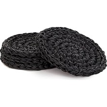 Nacario Ocean Home Textile 4'lü Siyah Renk Rafya Bardak Altlığı Ø 11 cm