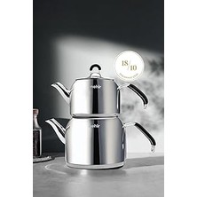 Nacario Nehir Modern Midi Orta Boy 1-2 Lt. Paslanmaz Çelik Çaydanlık Takımı
