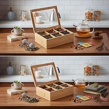 Nacario Promosyonca Orjinal Bambu Organizer, Çay Kutusu, Takı Kutusu, Mıknatıslı Kapak, Premium Kalite (6 Şeffaf Kapak)