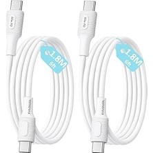 Nacario 2 Adet x 180CM (6ft) Type C-C Kablo Seti, Kaymaz Tutamaç, 60WATT Pd Hızlı Şarj, iPhone 15/16/17 ve Andoid Için, Beyaz, Remorax Coral (2 Ad x 1.8mt Beyaz)