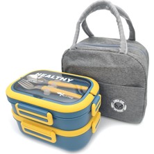 Nacario Valkyrie 304 Çelik Bölmeli Lunch Box Seti | Termal Çantalı, Bölmeli, Çatal Kaşıklı, Sızdırmaz Yemek Kabı Sarı-Yeşil