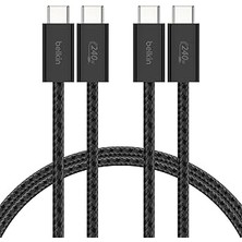 Nacario Belkin 2'li Örgülü Usb-C - Usb-C Kablo, 1,5 M, 240 W, Yumuşak, Esnek ve Hızlı Şarj Kablosu, iPhone 17 ve 16 Serisi, Galaxy S25, Pixel 10, iPad Pro ve Daha Fazlasıyla Uyumlu, Siyah