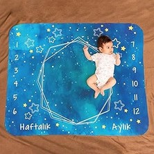Nacario Hediyesepeti Mavi Uzay Macerası Baby Shower Hediyesi Fotoğraf Çekim Battaniyesi 100X120 cm