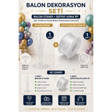 Bkmc 2'li Şeffaf Balon Standı Seti | 7 Kollu Balon Standı + 10 Metre Şeffaf Asma Ipi | Doğum Günü, Baby Shower, Nişan ve Organizasyonlar Için Parti Aksesuarı Parti Seti Süsü