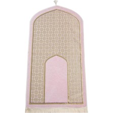 Nacario Oval Mihrap Desenli Püsküllü Lüks Şönil Seccade Pembe