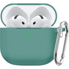 Nacario Soft Yumuşak Lansman Esnek Silikon Airpods 3 ile Uyumlu Içi Kadife Kulaklık Kılıfı ve Karabina Anahtarlık (Koyu Yeşil, Airpods 3)