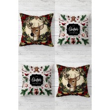 Nacario Pelangi Geyik Merry Christmas Çam Ağacı Gizli Fermuarlı Kırlent Kılıfı Koltuk Yastık Kılıfı TAKIM(4ADET), Açık Gri-Yeşil-Bordo 43 x 43