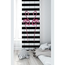 Nacario Pelangi Siyah Flamingo Desenli Dijital Baskı Yıkanabilir Bebek Çocuk Odası Fon Perdesi, Fuşya-Siyah 140 x 200