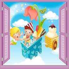 Nacario Çocuk Odası Bebek Odası Pencere Poster Duvar Kağıdı Dondurmacı