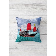 Nacario Pelangi Deniz Manzarası Yelkenli Tekne Çift Tarafı Baskılı Gizli Fermuar Yastık Kılıfı Kırlent Yastık Kılıfı, Deniz Mavisi 45 x 45