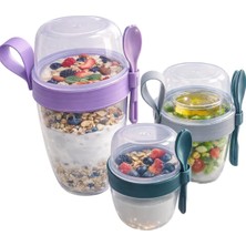 Nacario Beylini 3 Lü Set Taşınabilir Kaşık+Çatal Kapaklı Yoğurt Müsli Granola Yemek Diyet Saklama Kabı Take And Go Bardak Kahvaltı Salata Hazırla Çık