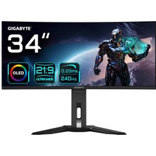 Nacario Gıgabyte MO34WQC2 34" OLED Wqhd 3440X1440 240Hz 0.03MS Freesync Premium Pro, HDR400, HDMI 2.1, Dp, Kvm, Kavisli Gaming Monitör