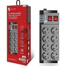 Nacario Termal Akım Korumalı 8li Uzatma Kablosu 3xusb 2 Metre 16 Amper