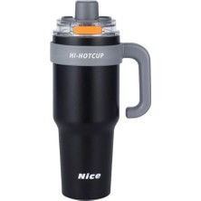 Nacario Coofbe 42 Oz 6 Katman Paslanmaz Çelik Termos 1250ML Çift Içim Modlu Pipetli Termos Çift Katman Çelik Termos Mug Siyah