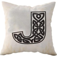Nacario Pelangi J Harfi Bej Çift Tarafı Baskılı Gizli Fermuarlı Dekoratif Yastık Kılıfı Kırlent Kılıfı Yastık Kılıfı, Açık Bej-Siyah 43 x 43
