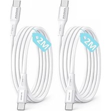 Nacario 2ADET x 2metre Type C-C Kablo Seti, 60WATT Pd Hızlı Şarj, iPhone 15/16/17 ve Andoid Için, Beyaz/gümüş Metal, Remorax Wahoo (2AD x 2metre Beyaz)