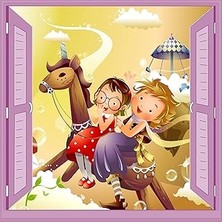 Nacario Çocuk Odası Bebek Odası Pencere Poster Duvar Kağıdı At Kız