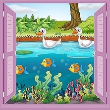 Nacario Çocuk Odası Bebek Odası Pencere Poster Duvar Kağıdı Ördek Balık