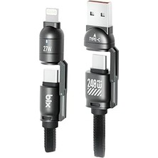 Nacario Bix 5IN1C-BK 1.5 Metre Siyah 240W Usb-A ve Type C ve Lightning Çok Fonksiyonlu Yüksek Hızlı Şarj ve Data Kablosu, Çok Uçlu Şarj Kablosu (Tüm Type C/lightning Telefon ve Tabletlerle Uyumludur)