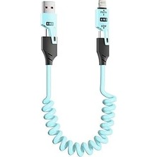 Nacario Lunatic 0860 USB Type-C Lightning 4'ü 1 Arada 65W Pd Hızlı Şarj Data Kablosu 1.5m Spiral Çevirici Akıllı Hibrit Bağlantı (4-In-1)
