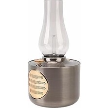 Nacario Retro Gaz Lambası Şeklinde Dimmerli Işıklı Bluetooth Hoparlör Başucu Lambası Fonksiyonlu (Gümüş)