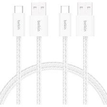 Nacario Belkin 2'li Örgülü Usb-A - Usb-C Kablo, 1,5 M, 15 W, Yumuşak, Esnek ve Hızlı Şarj Kablosu, iPhone 17 ve 16 Serisi, Galaxy S25, Pixel 10, iPad Pro ve Daha Fazlasıyla Uyumlu, Beyaz