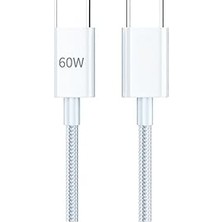 Nacario Pdateknoloji 60W Örgülü Hızlı Şarj ve Data Kablosu Beyaz AZ-06AB (60W Type-C To Type-C Beyaz)