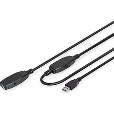 Nacario Dıgıtus Aktif USB 3.0 Uzatma Kablosu - 10 M - 5 Gbps Aktarım Hızı - Tak ve Çalıştır - Hotswap - LED Fonksiyon Göstergesi - Siyah