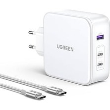 Nacario Ugreen Nexode Usb-A+2*usb-C 140W Gan Tech. & Usb-C Kablosu 2 M, Beyaz