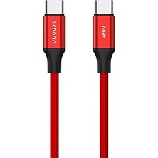 Nacario USB C'den USB C'ye 60W, 2.4A, 1m, Pd 2.0, Çift Kat Örgülü Hızlı Şarj ve Data Kablosu (Kırmızı, 1 Metre)