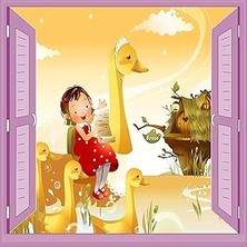 Nacario Çocuk Odası Bebek Odası Pencere Poster Duvar Kağıdı Ördekler