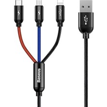 Nacario Baseus 3 In 1, Lightning Için Şarj & Data Aktarım, Micro USB & Usb-C Için Şarj Kablosu, 0.3 Metre, Siyah