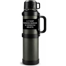 Nacario Coofbe Profesyonel 68 Oz Pasianmaz Çelik 2 Litre Kamp Termosu Bardaklı Termos 24 Saat Sıcak 36 Saat Soğuk Taşınabilir Çelik 2lt Kamp Termosu Yeşil