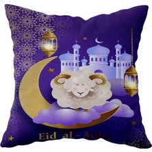 Nacario Pelangi Edi Al Adha Ramazan Temalı Çift Taraflı Gizli Fermuarlı Yastık Kılıfı Kırlent Koltuk Yastık Kılıfı, Mavi-Gold 43 x 43