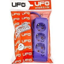 Nacario Ufo 3lü 3 Metre Kablolu Topraklı Grup Priz, 16A 250V, Üçlü Uzatma Kablosu Mor Renk