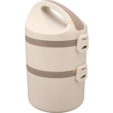 Nacario Vagonlife Bento 1800ML Lunchbox 2 Katlı 4-6 Saat Sıcak/soğuk Termos Özellikli Çelik Sefer Tası Yemek Kutusu (Bej)