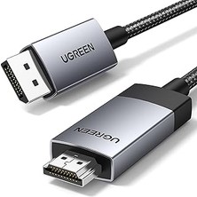 Nacario Ugreen 4K@60Hz Displayport HDMI Kablosu Tek Yönlü Dp 1.2 - HDMI 2.0 Kablosu Hdr Aktif Alüminyum Örgülü Dp'den Hdmı'ya Dönüştürücü Çoklu Ekran Için Monitör, Projektör, Dell, Lenovo (1m) ile Uyumlu