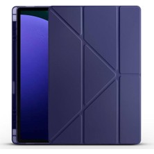 Nacario Zore Galaxy ile Uyumlu Tab S10 Ultra Kılıf Zore Tri Folding Kalem Bölmeli Standlı Kılıf Lacivert