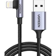 Nacario Ugreen 60521 Ugreen Örgülü 90° Lightning iPhone Şarj ve Data Kablosu, Siyah, 1 Metre