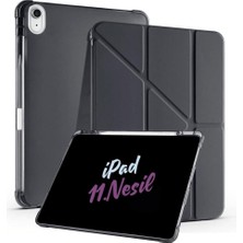 Nacario Fuchsia iPad 11. Nesil A16 2025 Ile Uyumlu 11 Inç Kalem Bölmeli Standlı Tri Folding Tablet Kılıfı Siyah