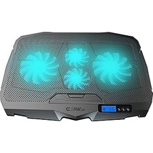 Nacario Claw's Tornado 4x Turbo LED Fan - Ayarlabilir Fan Hızı & 6 Farklı Stand Yükseklik Kademesi - 2 USB Portlu - Metal Mesh Zemin - LCD Ekranlı Notebook Soğutucu - Siyah (9"-17" Boyut Destekli)