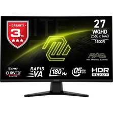 Nacario Msı 27" Mag 274CQF, Gaming Monitör, Wqhd, Curve 1500R Rapıd Va, 180HZ, 0.5ms (Gtg), Adaptive-Sync, Siyah
