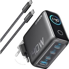 Nacario Anker 140W Usb-C Şarj Cihazı, 4 Bağlantı Noktalı, Çoklu Cihaz Hızlı Şarj Gücü, Gelişmiş Gan Güç Kaynağı, Dokunmatik Kontrol, Siyah - B2697