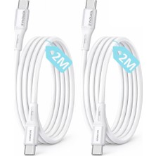 Nacario 2ADET x 2metre Type C-C Kablo Seti, 60WATT Pd Hızlı Şarj, iPhone 15/16/17 ve Andoid Için, Beyaz/gümüş Metal, Remorax Wahoo (2AD x 2metre Beyaz)